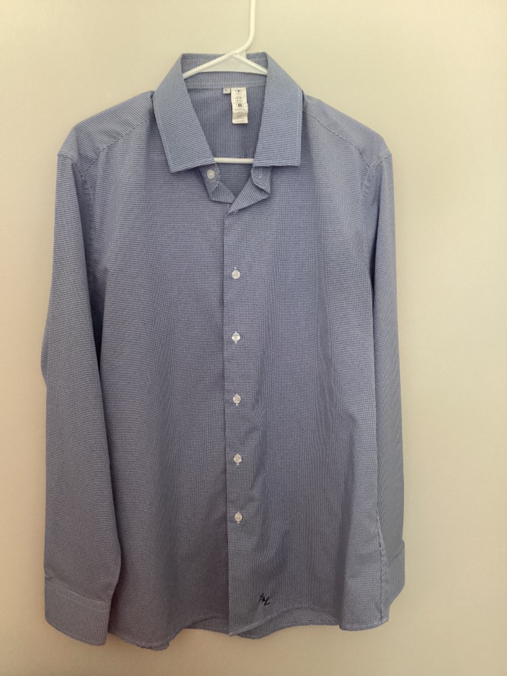 State & Liberty Button Up Dress Shirt Mens Large Athletic Blue White Gingham